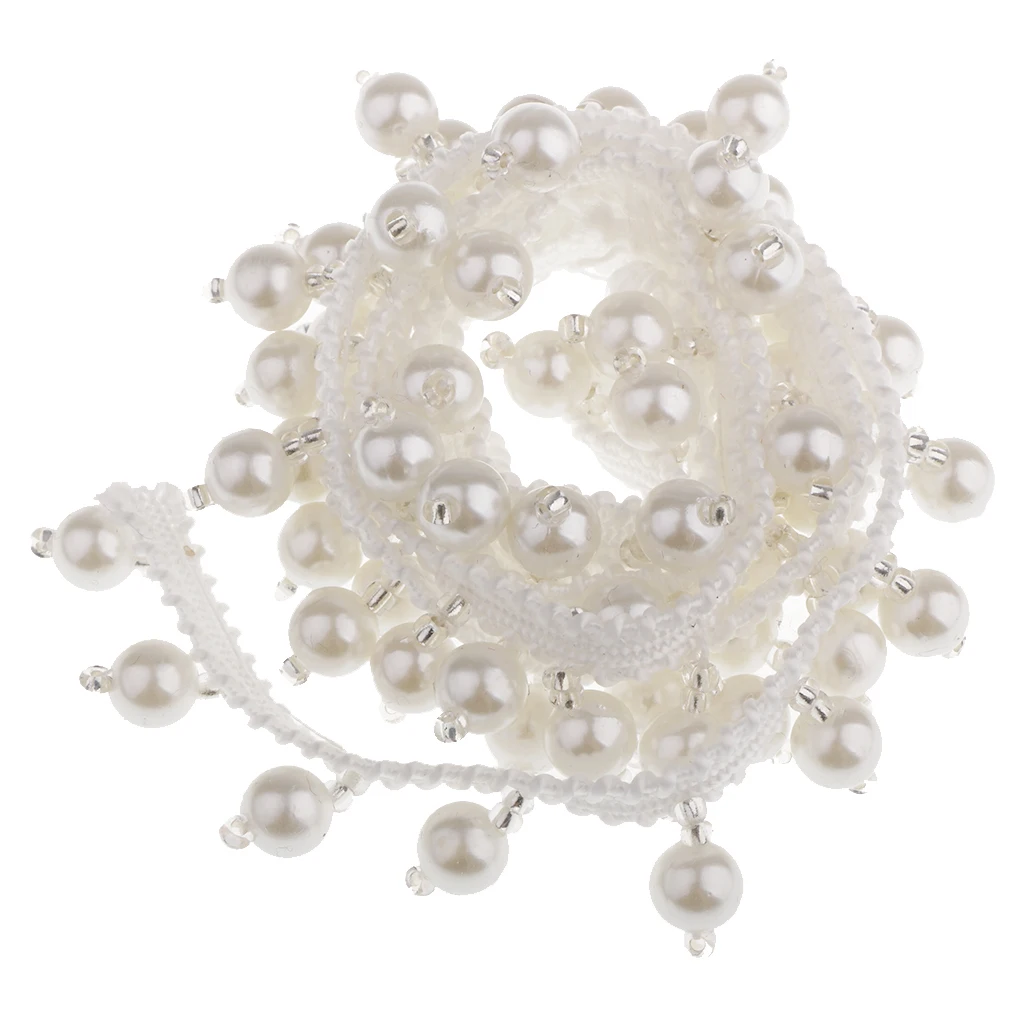 1 Yard Pearl Beaded Ribbon Lace Trim for Bridal Dress Decoration 20mm White Black