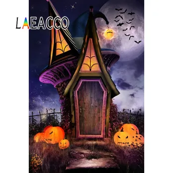 

Laeacco Halloween Backdrop For Photography Castle Pumpkin Bat Moon Night Party Scenic Photo Background Photocall Photo Studio