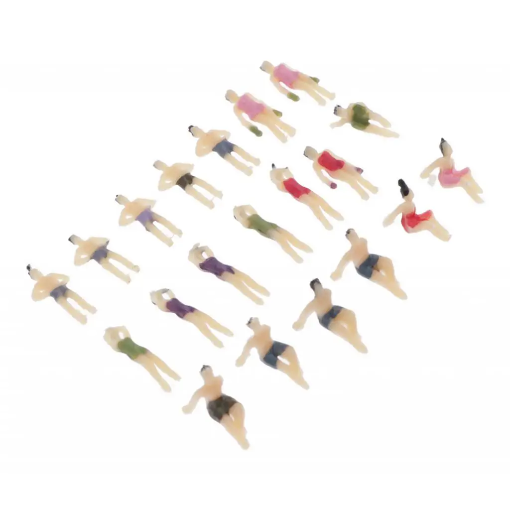20pcs 1:150 N TT Scale Miniature Beach People Model Figurines for Model Train Diorama Scenery Supplies