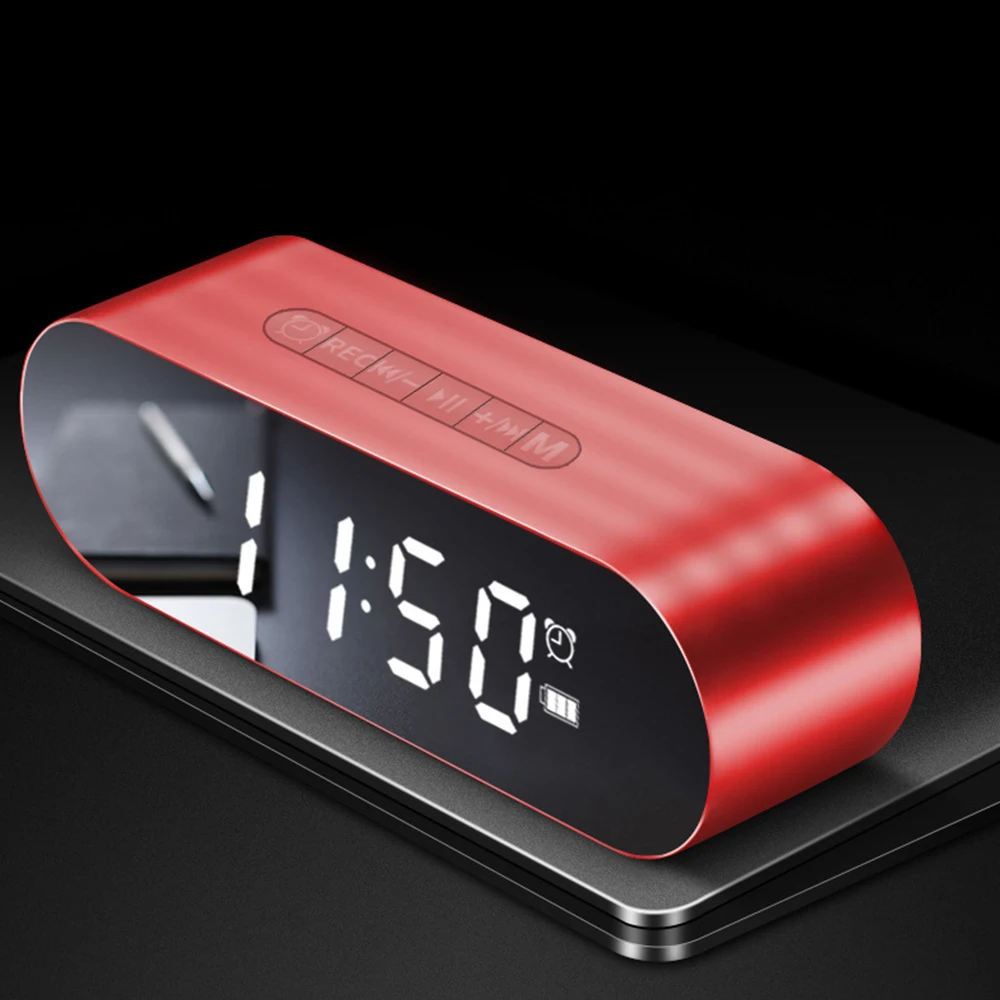 

LED Alarm Clock With FM Radio Wireless Bluetooth Speaker Mirror Display USB Charging Music Player Wireles Digital Alarm Clock