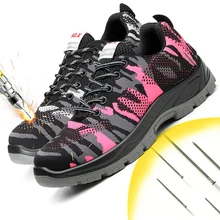 Для мужчин и женская защитная обувь дышащие ботинки со стальным носком; Рабочая обувь нетканый материал с прошивкой противоскользящие износостойкие Рабочая обувь