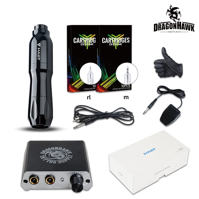 

Dragonhawk Mast Tattoo Machine Set Kit Motor Rotary Pen Power Supply Needles