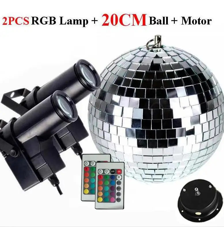 20CM Add 2PCS Lamps Thrisdar Dia25CM 30 см светомузыка зеркальный шар с 2 шт. пульт дистанционного управления RGB фонарь с узким лучом лампа вечерние диско шар сценический свет - Цвет: 20CM Add 2PCS Lamps