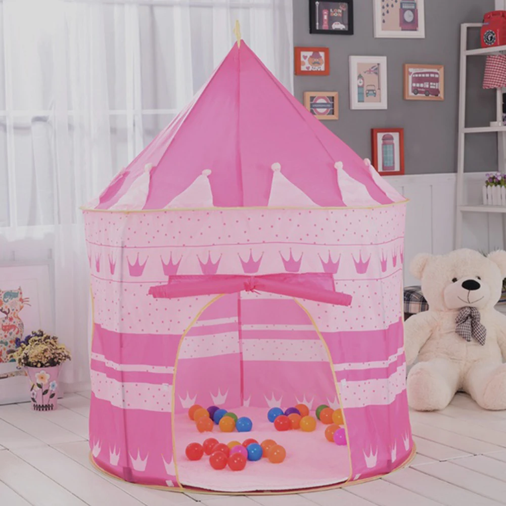 Castle Play Tent Portable Foldable Tipi Prince Folding Tent Children Boy Cubby Play House Kids Gifts Outdoor Toy Tents