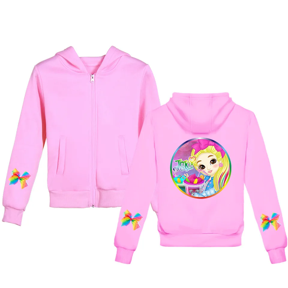 JoJo Siwa/осенне-зимняя Толстовка для девочек с длинными рукавами и принтом; Верхняя одежда с капюшоном на молнии; Детские хлопковые пальто; детская одежда из хлопка с героями мультфильмов - Цвет: E