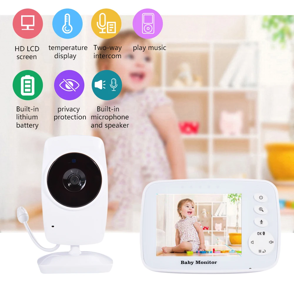 

CYSINCOS Baby Monitor Wireless Call Video Nanny 3.2 inch TFT LCD Nursery IR Night Vision 2 way Talk Temperature Sensor Lullabies