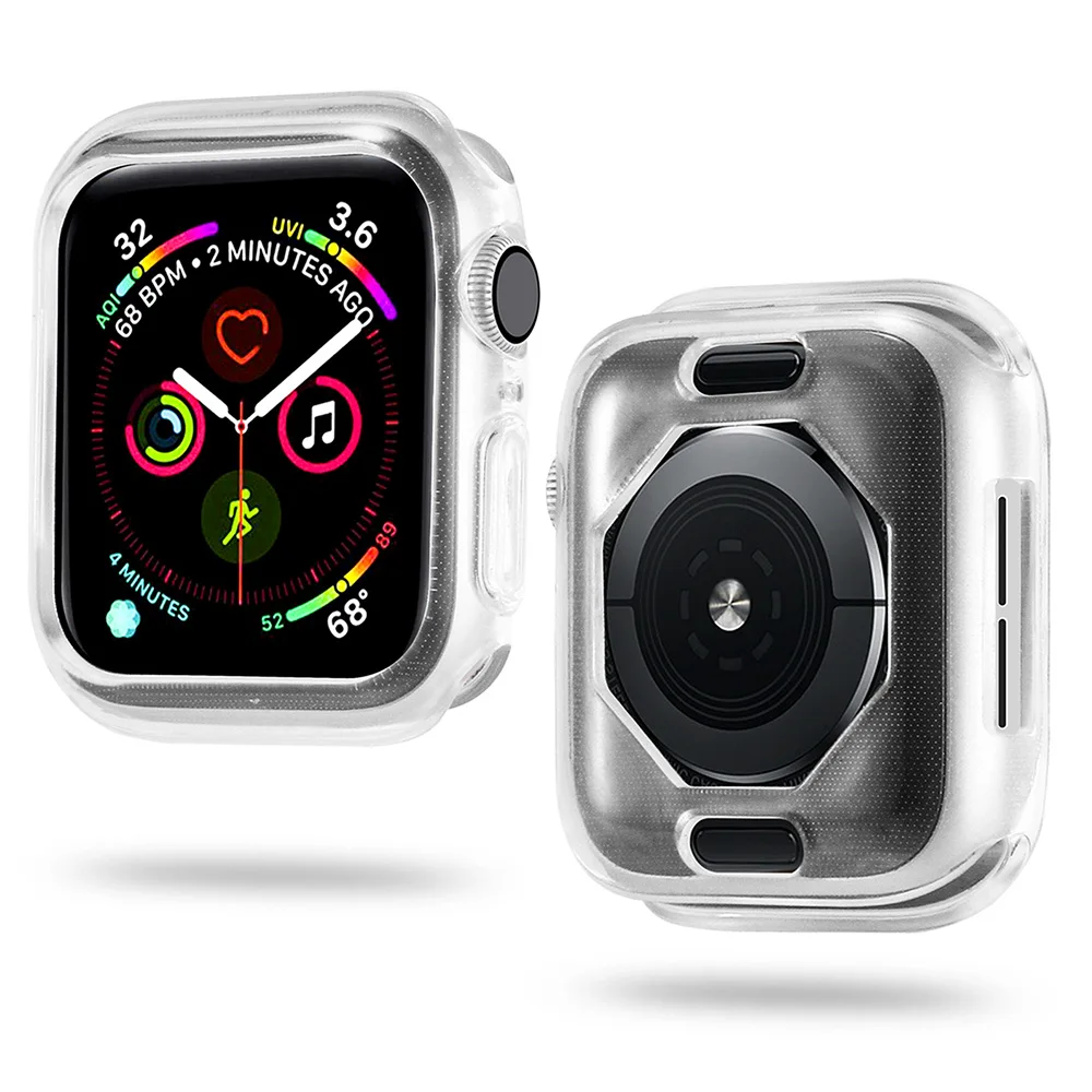 Transparent Восьмиугольный однотонный чехол для Apple watch, чехол серии 5, 4, стиль, все включено, ТПУ, мягкие Аксессуары для Apple Watch, 40 мм, 44 мм - Цвет: Transparent