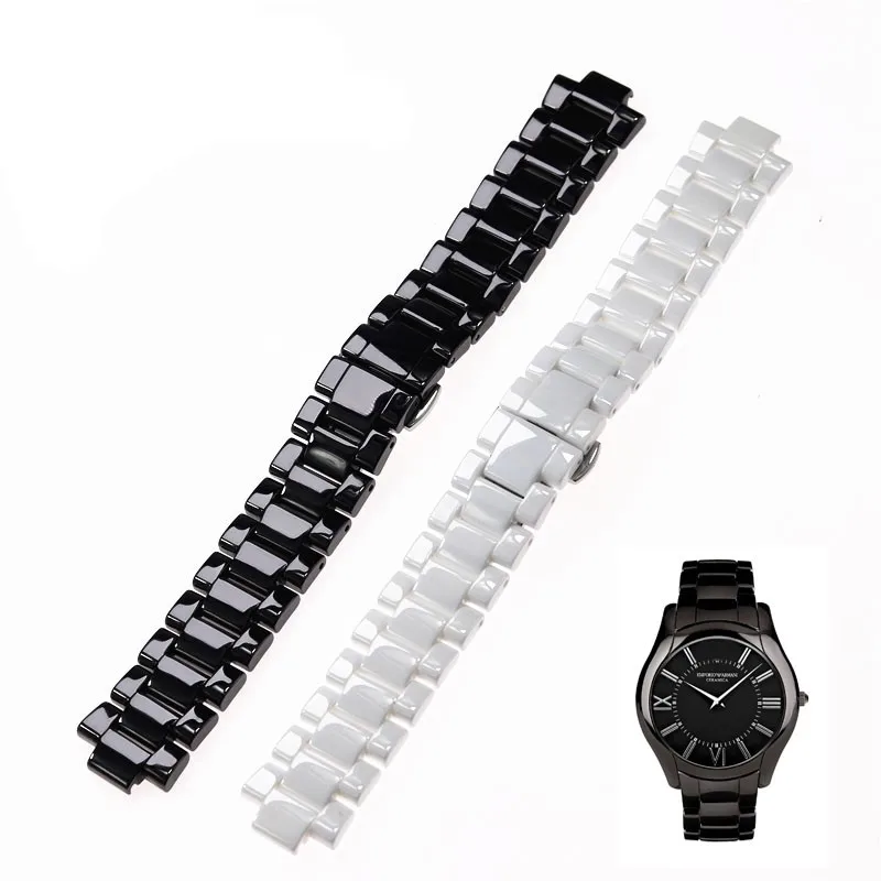 Elegant Black and White Ceramic Watch Strap, 20mm/23mm,
