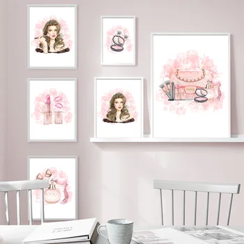 

Fashion Pink Bag Lipstick Makeup Girl Nordic Posters And Prints Modern Wall Art Canvas Painting Wall Pictures For Living Room