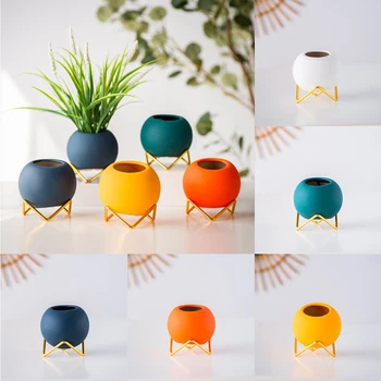 

Nordic Style Ceramic Iron Art Vase Home Decoration Round Flower Pot Green Plant Flowerpot New For Office Room Ceramic Vase