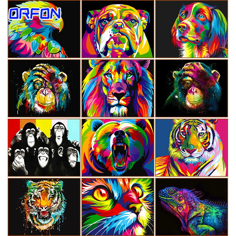 

ORFON Paints By Numbers Animals 50x40cm Pictures Oil Painting By Numbers Set Gift Coloring By Numbers Canvas Wall kits