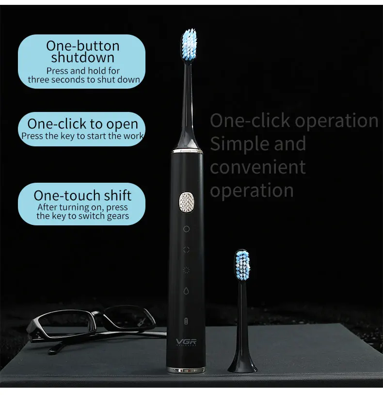 VGR Sonic Electric Toothbrush USB Charging Smart Adult Waterproof Massage Whitening Acoustic Wave VGR Sonic Electric Toothbrush USB Charging Smart Adult Waterproof Massage Whitening Acoustic Wave