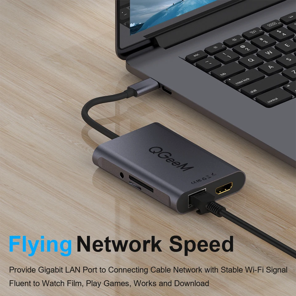 USB концентратор QGeeM 8 в 1 для Macbook Pro 3 0 адаптер PD HDMI RJ45 TF SD 5 мм Aux Type C разветвитель док