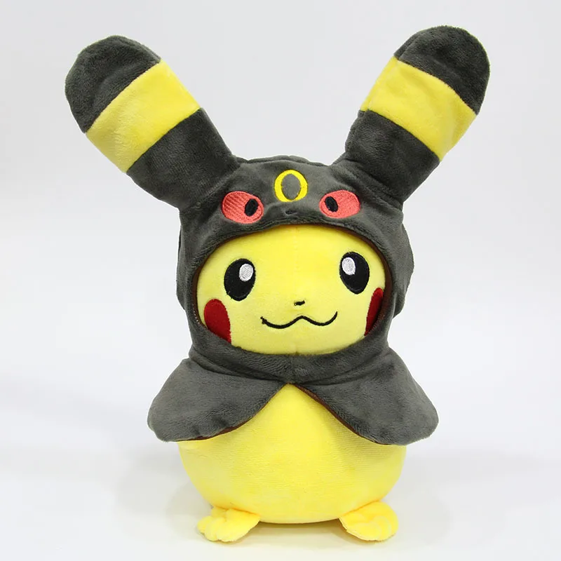 Cos Umbreon 28 см карманные животные Пикачу Косплей Eevee плюшевые игрушки Gengar мягкие куклы Eevee с плащом Cos игрушка Пикачу детский подарок SA1884 - Цвет: Cos Umbreon
