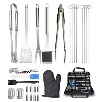 

Outdoor BBQ Combination Cooker 28 Sets of Cloth Bag Stainless Steel Barbecue Tool Set
