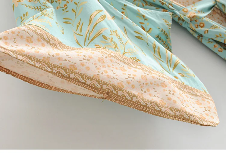 Speed Turquoise Positioning Printed Kimono Vacation Style Seaside Lace-up Sun-resistant Long Coat