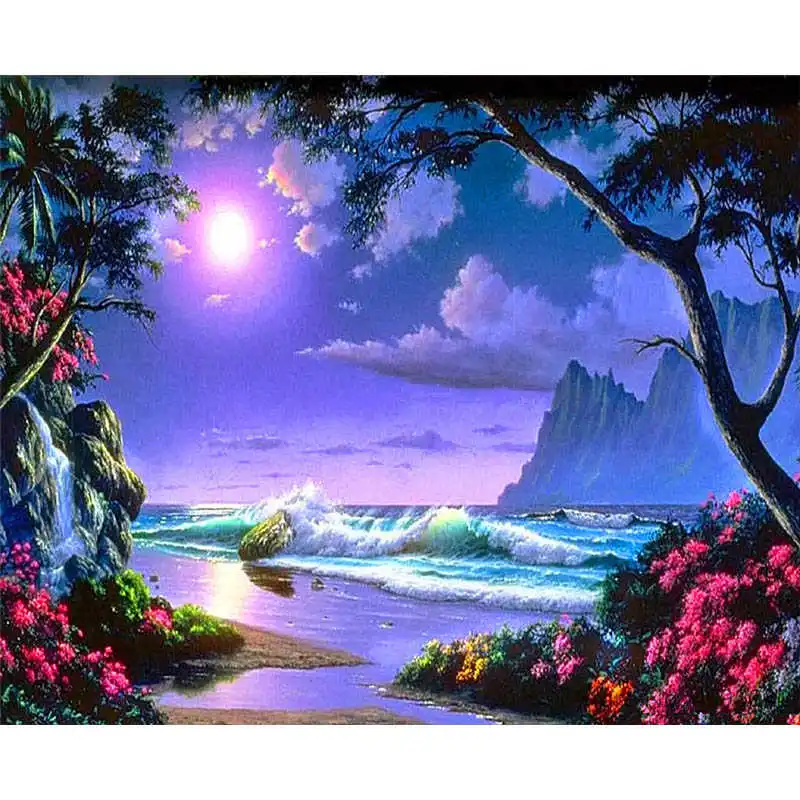 RSB8464 Painting By Numbers Frameworks Coloring By Numbers Home Decor Pictures Landscape Beach Villa Decorations RSB8146 - Цвет: RSB8464