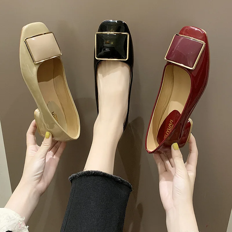 

Shoes Women's 2019 Spring Korean-style Metal Buckle Chunky-Heel WOMEN'S Shoes Low-Cut Square Head Elegant Versatile Fairy-Style