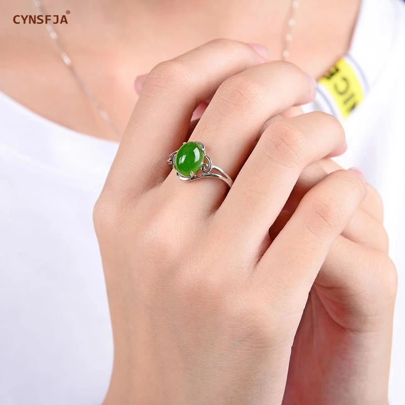 CYNSFJA, настоящее сертифицированное, натуральное, хотанская яшма, 925 пробы, серебро, ручной работы, хорошее ювелирное изделие, зеленый нефрит, кольца, регулируемые, лучшие подарки