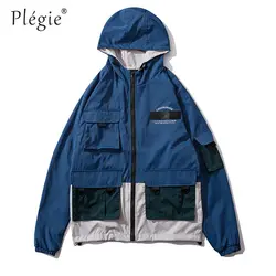 Plegie мужские куртки и пальто Уличная С Капюшоном 2019 осень унисекс Harajuku BlueJacket ветровка с несколькими карманами chaqueta hombre