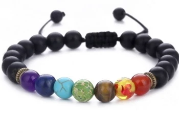 

8mm rope Chakra Healing Balance Reiki Buddha Prayer Yoga Bracelet Onyx Stone thf2 adjusted ball bead Macrame Bangles