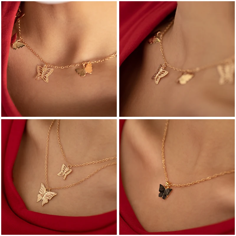 

LOVR 2020 New Korean Small Butterfly Necklace Women Fashion Adorable Sweet Simple Clavicle Chain Acrylic Necklace Female Jewelry