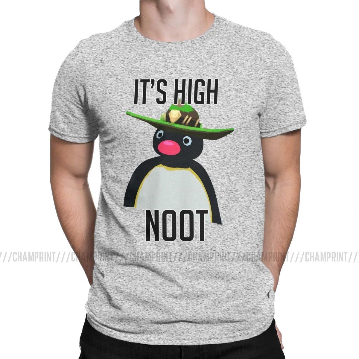 Мужские футболки High Noot, Pingu Penguin Meme, хлопковая одежда с забавным рисунком, модные футболки с коротким рукавом и круглым вырезом, футболки больших размеров - Цвет: Серый