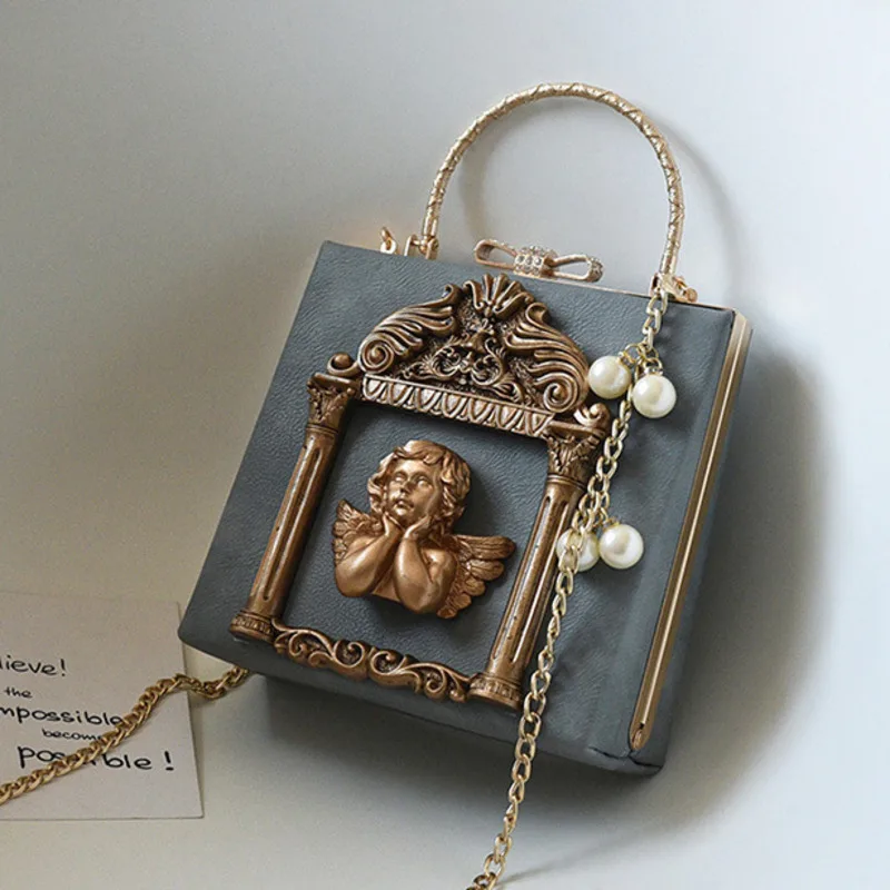 Металлические бусы женская сумка барокко Ангел Мини Сумки Роскошные PU кожаные