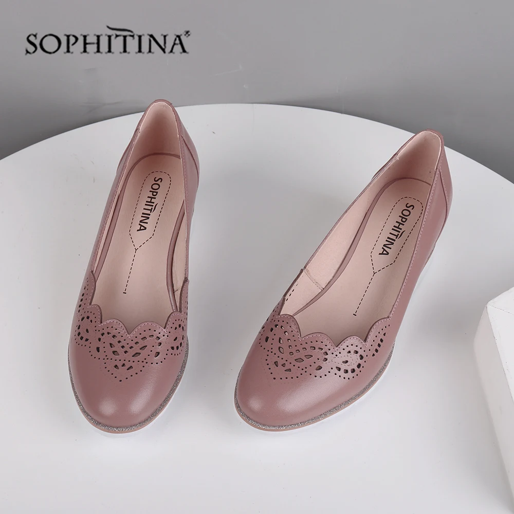 SOPHITINA/модные дизайнерские туфли-лодочки из высококачественной натуральной кожи; удобная обувь ручной работы на танкетке с круглым носком; новые женские ботинки; C520