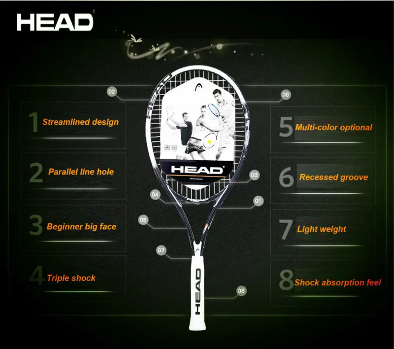 Beginner Head Tennis Racket Professional Tennis Racquet Carbon Tenis Padel String Bag Overgrip Dampener Raquete De Tenis Paqueta