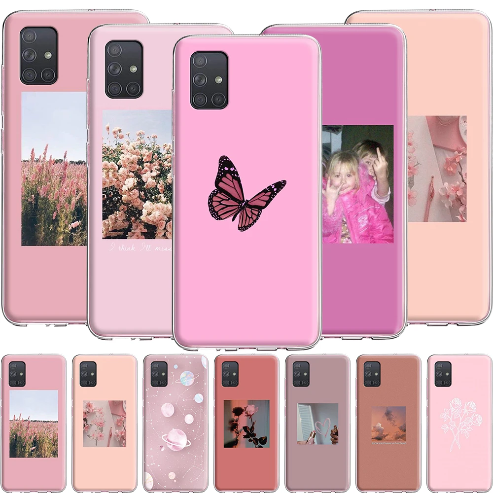 Розовый эстетический чехол для Samsung Galaxy A51 A71 A81 A91 A10 A10S A20 A20S A20E A30 A30S A40 A40S A50 A50S A60 A70