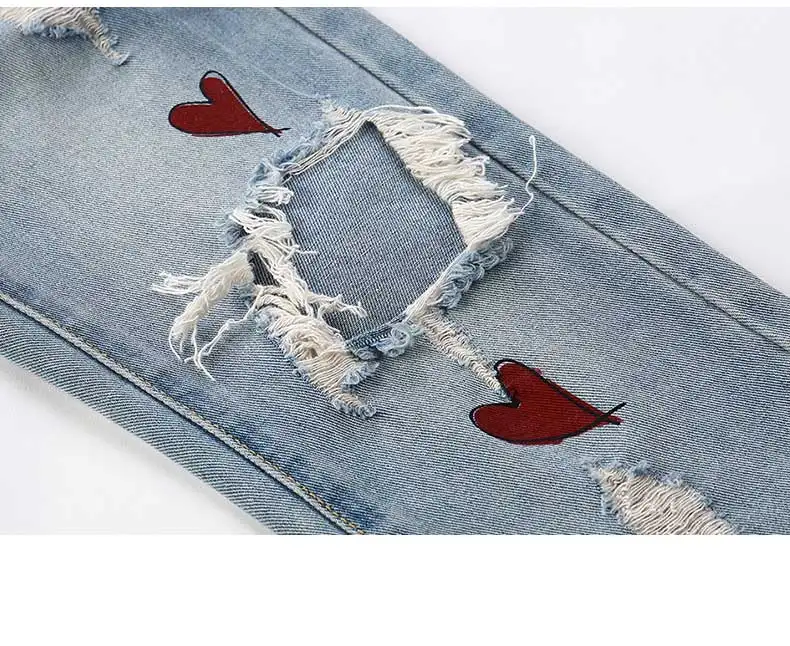 Hole jeans female personality printing foreign air nine pants spring loose thin harem pants tide casual wild woman jeans