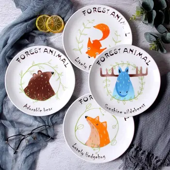 

Creative Nordic Ceramic Dinner Dish Plate Cartoon Animal Pattern Steak Fruit Salad Spaghetti Dessert Plates Kitchen Tableware