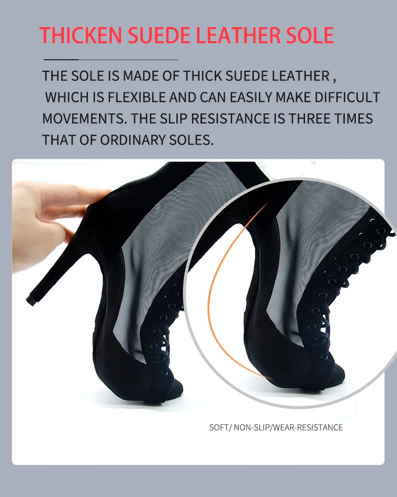 Women Dance Boots For Ladies High Heel Flannel Ballroom Modern Dance Shoes Black  Gilrs Soft Sole Bachata Salsa Dancing Shoes