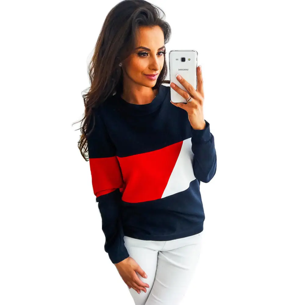 

Women Sweatshirt New Autumn Winter Clothes Casual Oversized Long Sleeve Pullover Tops O-Neck PatchWork Patriotic July 4th