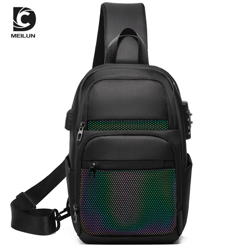

DC.MEILUN Male Waterproof Chest Bag USB Charging Men Sports Bag Shoulder Travel Bags Chest Pack College Students Shcoolbags 2020