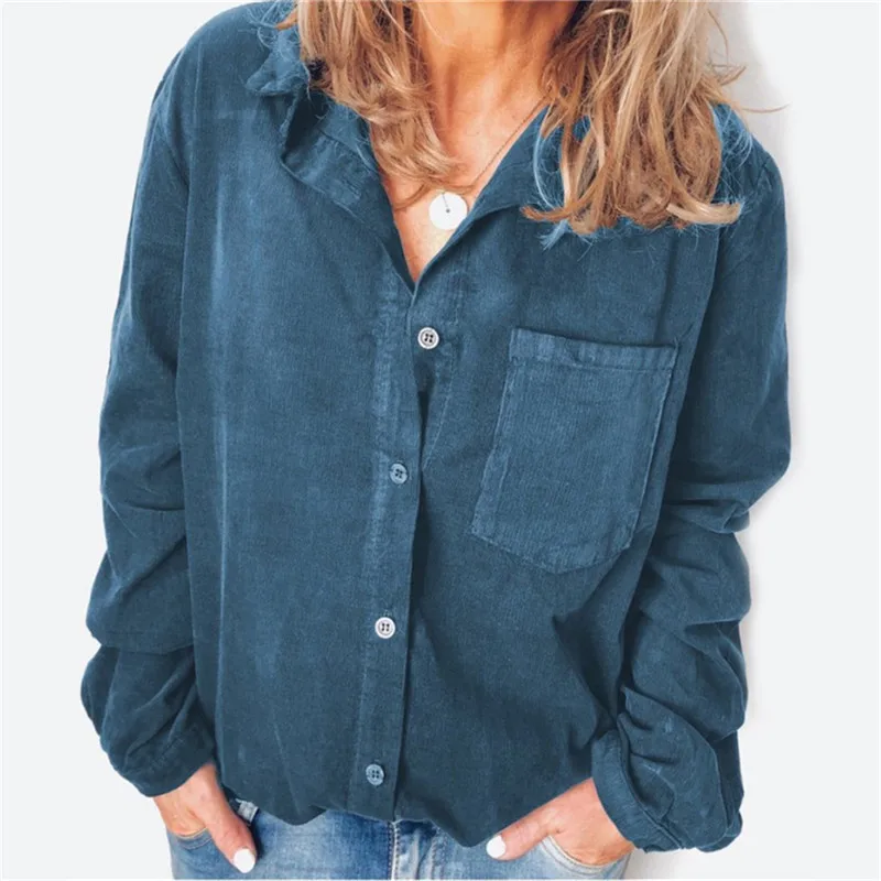 Женская Вельветовая блузка с длинным рукавом однотонная Повседневная Блузка