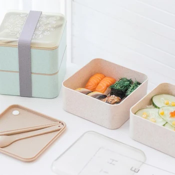 

Free Shipping Bento Box Food Containers + 2 Box + Large Utensils - Leakproof Environmentally Friendly Material Microwave Heating