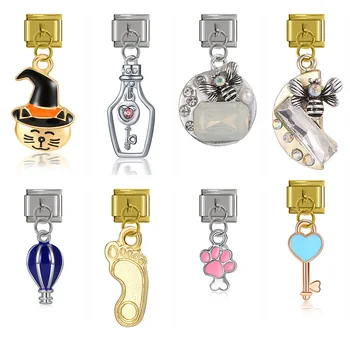 

Hapiship 9mm Width Original Daisy Spider Heart Key Footprints Hot Air Balloon Italian Charm Fit Bracelet Jewelry Making DJ270