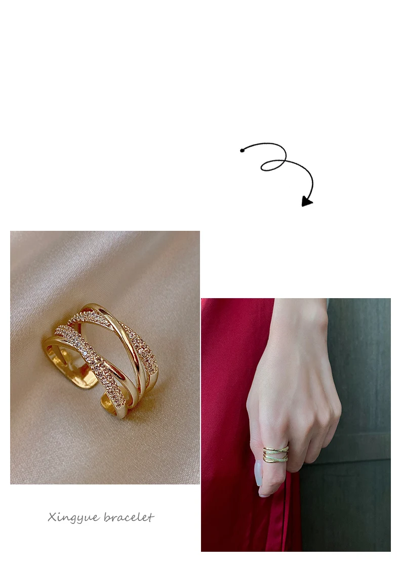 Advanced Sense Zirkon Metall Goldfarben Offene Ringe Goth Schmuck für Frauen Koreanische Modeaccessoires Luxus-Ringset für Mädchen 2026 – Detail 7