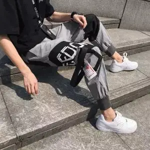 1 Pockets Cargo Pants Men Letter Embroidery Hip Hop Harem Joggers Color Patchwork Track Trousers Man Skateboard Streetwear Pants - Color: 1