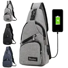 Sac à bandoulière en toile pour hommes, sacoche de charge USB, multi-fonction, anti-vol, pour la taille