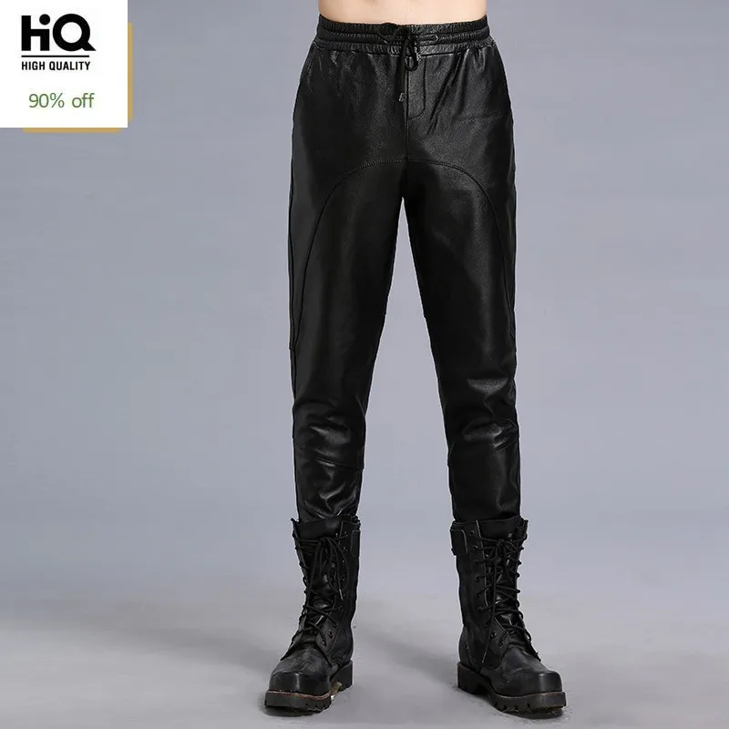 Echt Lederen Heren Potlood Broek 2020 Herfst Nieuwe Mode Streetwear Elastische Taille Fleece Voering Broek Slanke Zwarte Pantalon Man Echt Lederen Heren Potlood Broek 2020 Herfst Nieuwe Mode Streetwear Elastische Taille Fleece Voering Broek Slanke Zwarte Pantalon Man