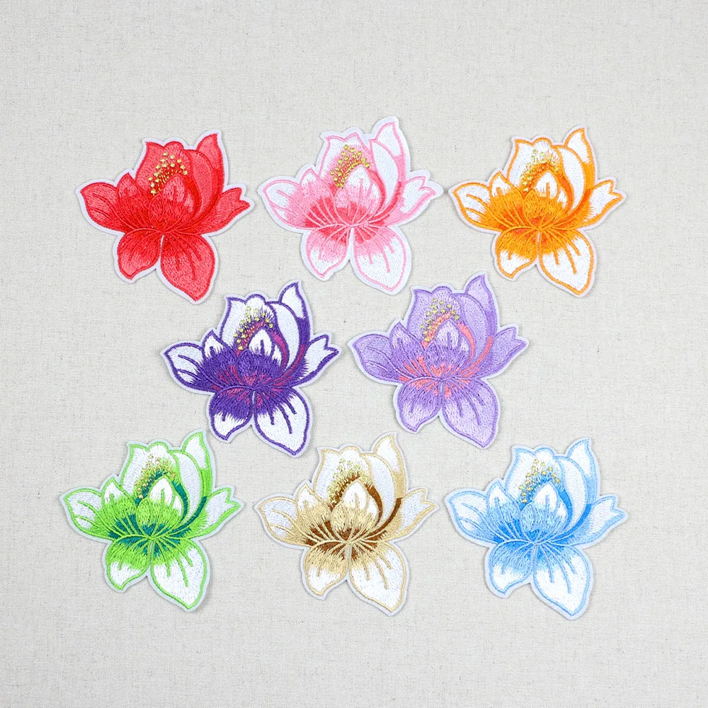 

Lulang 10Pcs Lotus Flowers Patches For Clothing Repair Embroidery Hand Sewing Ironing Applique for Clothing Stickers DIY