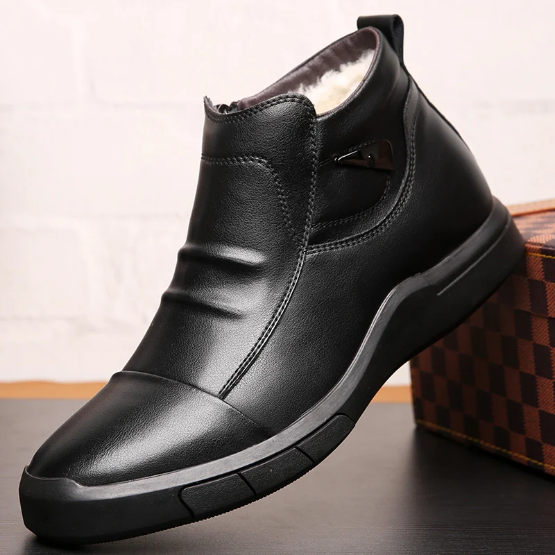 

2019 New Fashion Men work Leather Boots cold Winter Warm Men snow boots Genuine Leather Shoes Men's Wool cotton boots footwear