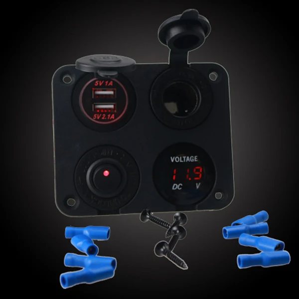 NewCar Yacht модифицированная Панель с четырьмя отверстиями с двойным USB автомобильным зарядным устройством прикуриватель гнездо плюс переключатель вольтметра