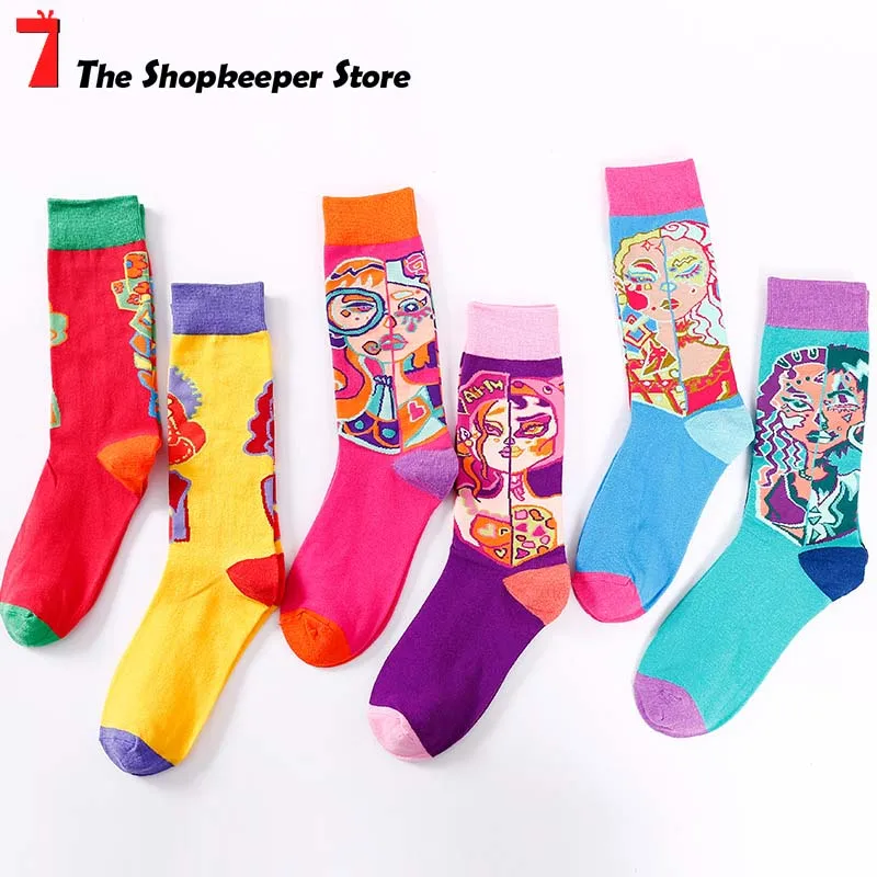 Женские носки весна 2020 творческие индивидуальные красочные с мультяшным