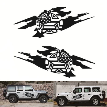 通販 2 個の車のサイドドアドアビニールステッカーフィルムスタイリング軍軍事スター用ジープラングラーsuv