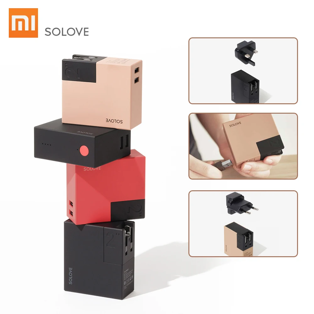 Xiaomi SOLOVE портативное зарядное устройство для путешествий W2 складной Универсальный США ЕС Великобритания штекер Адаптер 5000 мАч банк питания USB с двумя выходами