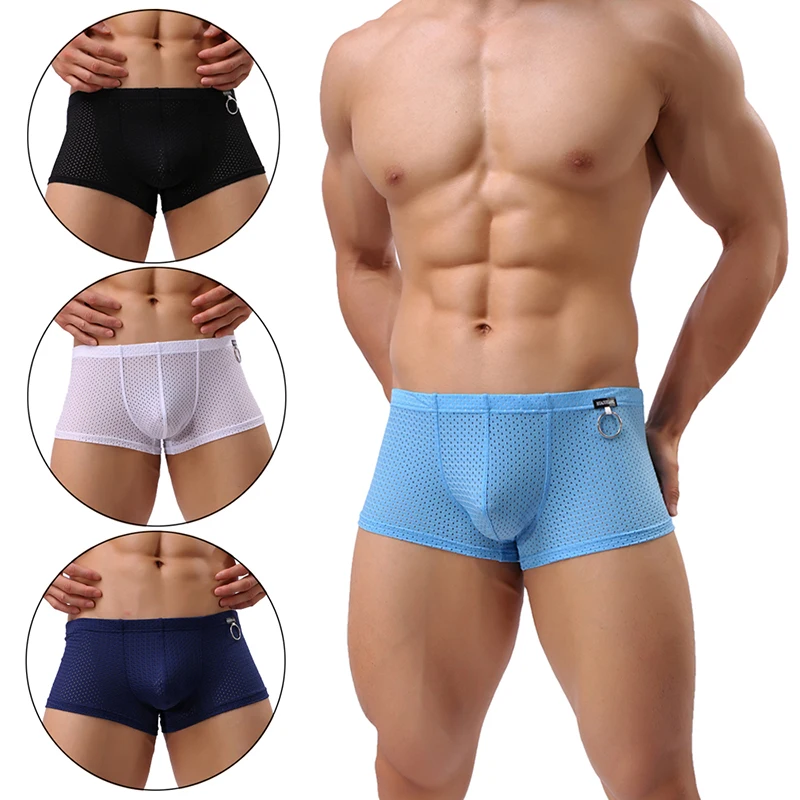 4 шт./лот мужские трусы-боксеры с дышащей сеткой шелковое нижнее белье низкой